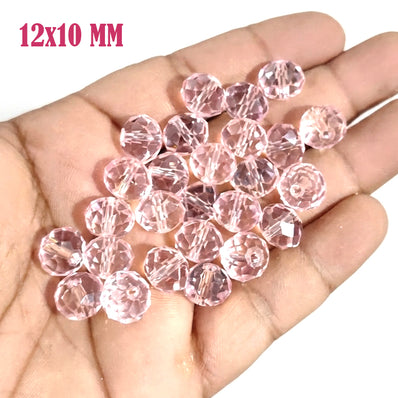 12x10 mm Light Pink Crystal Glass Faceted Rondelle Beads – 20 Pieces Loose Pack for Jewelry Making