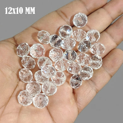 12x10 mm Clear Crystal Glass Faceted Rondelle Beads – 20 Pieces Loose Pack for Jewelry Making