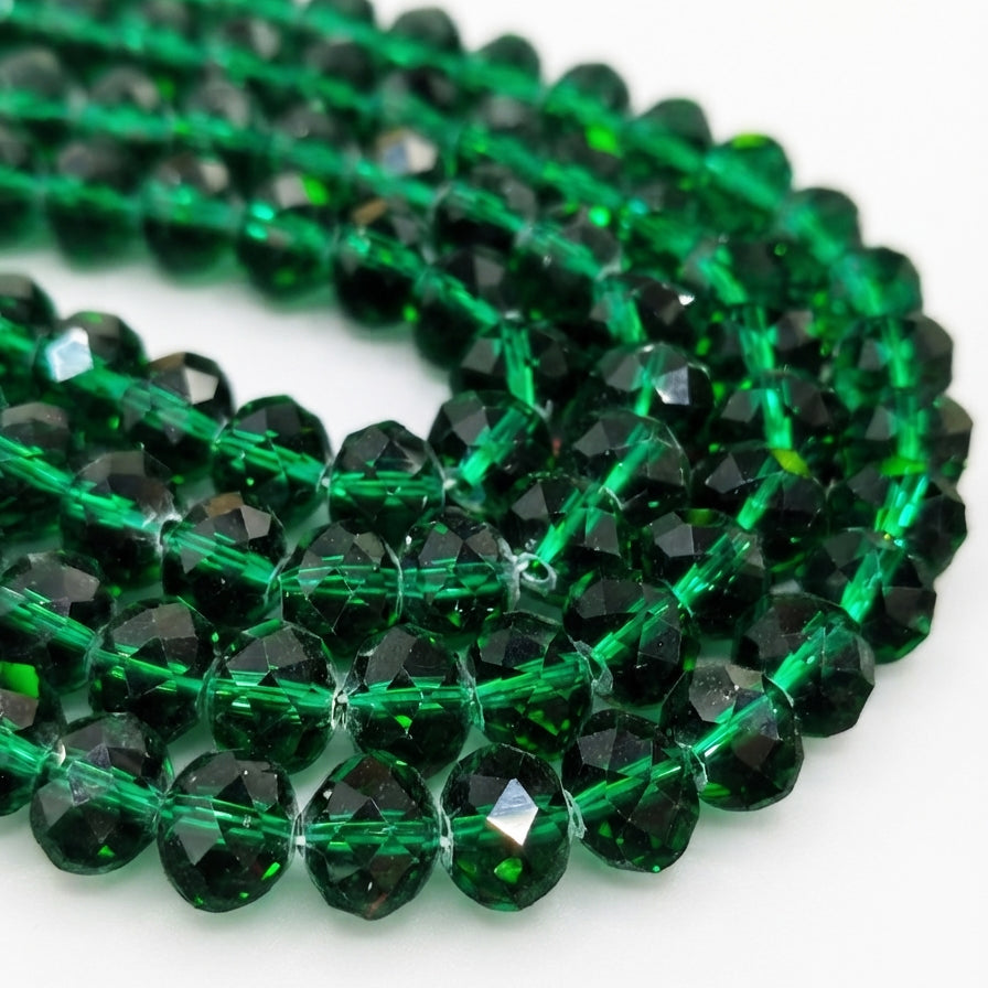 12x10 mm Emerald Green Crystal Glass Faceted Rondelle Beads – 20 Pieces Loose Pack for Jewelry Making