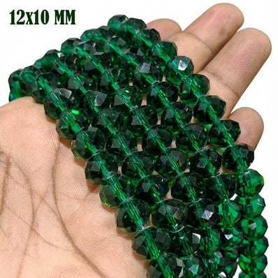 12x10 mm Emerald Green Crystal Glass Faceted Rondelle Beads – 20 Pieces Loose Pack for Jewelry Making