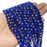 8mm Blue Hydro Glass Om Symbol Round Beads | 47–48 Beads Per String | Spiritual Glass Beads for Jewelry Making