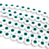 10mm Glass Evil Eye Round Coin Beads | 36–37 Beads Per String | White Nazar Protection Beads for Jewelry Making