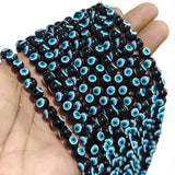 8mm Glass Evil Eye Round Beads | Black Nazar Protection Beads | 45–46 Beads Per String for Jewelry Making