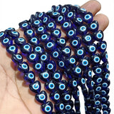 10 mm Blue Glass Evil Eye Heart Beads | 36–37 Beads Per String | Nazar Heart Beads for Jewelry Making