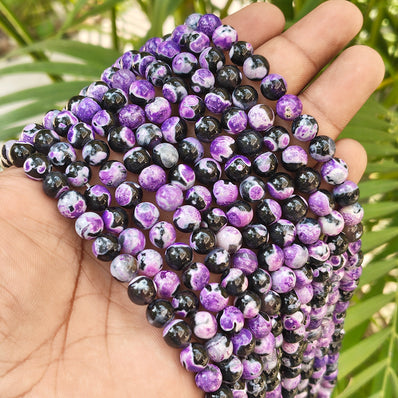 1 STRING/LINE PACK' APPROX 46-47 PIECES' 8MM SIZE TIBETIAN DUAL COLOR AGATE BEADS