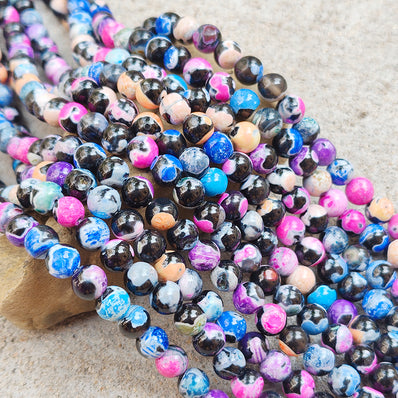 1 STRING/LINE PACK' APPROX 46-47 PIECES' 8MM SIZE TIBETIAN DUAL COLOR AGATE BEADS