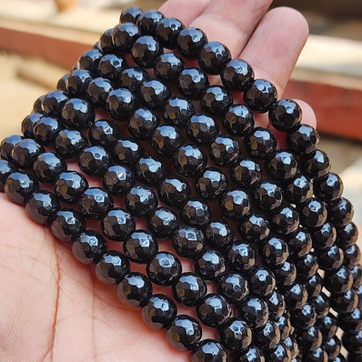 ONYX' 10 MM ROUND BEADS FACETED' 40-41 BEADS APPROX SOLD BY PER LINE PACK