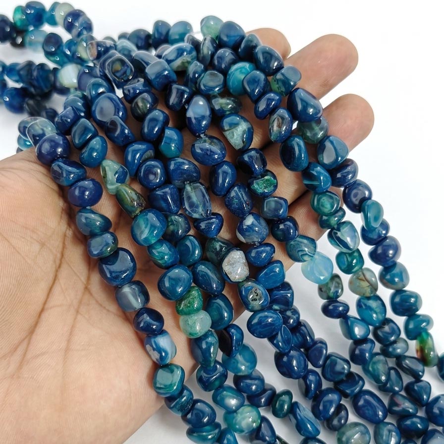 Natural Blue Green Onyx Agate Tumble Nugget Beads, 9-11mm Smooth Tumbled Pebble Gems for Jewelry Making, 45-46 Beads Strand