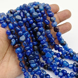 Natural Blue Onyx Tumble Nugget Beads, 9-11mm Smooth Tumbled Pebble Gemstones for Jewelry Making, 45-46 Beads per Strand