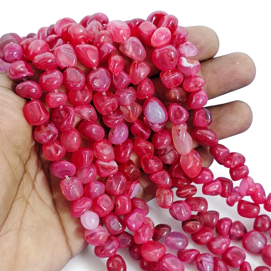 Natural Pink Onyx Agate Tumble Beads, 9-12mm Smooth Nugget Strands for Jewelry Making, 45-47 Pieces