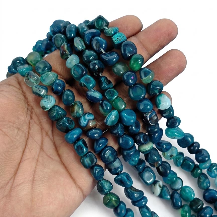 Natural Teal Green Agate Tumble Beads, 9-12mm Smooth Nugget Strands for Jewelry Making, 45-47 Pieces