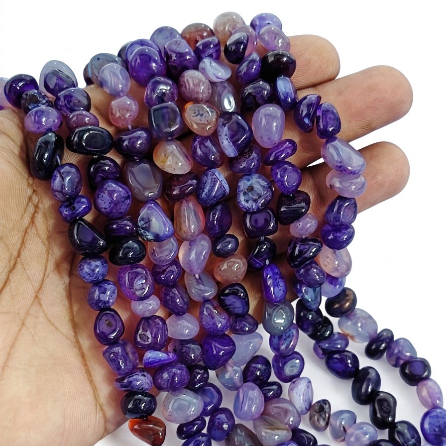 Natural Purple Onyx Agate Tumble Beads, 9-12mm Smooth Nugget Strands for Jewelry Making, 45-47 Pieces