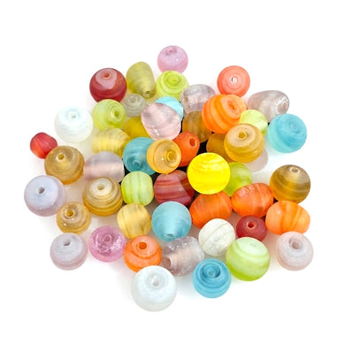 6-11 mm Frosted Glass Mix Swirl Round Beads | Matte Stripe Glass Beads | 50 Gram Pack | DIY Jewelry Making & Crafts