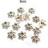 50pcs pack, Silver Plated Metal Bead Caps – Antique Oxidized Flower & Star Design Spacer Caps for Jewelry Making, Size Approximately 9mm