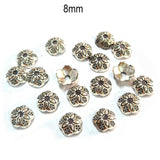 50pcs pack, Silver Plated Metal Bead Caps – Antique Oxidized Flower & Star Design Spacer Caps for Jewelry Making, Size Approximately 8mm
