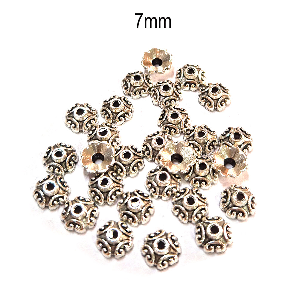 50pcs pack, Silver Plated Metal Bead Caps – Antique Oxidized Flower & Star Design Spacer Caps for Jewelry Making, Size Approximately 7mm