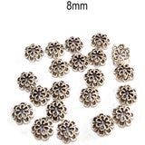 50pcs pack, Silver Plated Metal Bead Caps – Antique Oxidized Flower & Star Design Spacer Caps for Jewelry Making, Size Approximately 8mm
