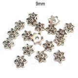 50pcs pack, Silver Plated Metal Bead Caps – Antique Oxidized Flower & Star Design Spacer Caps for Jewelry Making, Size Approximately 9mm
