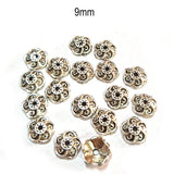 50pcs pack, Silver Plated Metal Bead Caps – Antique Oxidized Flower & Star Design Spacer Caps for Jewelry Making, Size Approximately 9mm