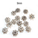 50pcs pack, Silver Plated Metal Bead Caps – Antique Oxidized Flower & Star Design Spacer Caps for Jewelry Making, Size Approximately 9mm