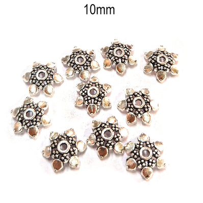 50pcs pack, Silver Plated Metal Bead Caps – Antique Oxidized Flower & Star Design Spacer Caps for Jewelry Making, Size Approximately 10mm