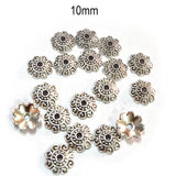 50pcs pack, Silver Plated Metal Bead Caps – Antique Oxidized Flower & Star Design Spacer Caps for Jewelry Making, Size Approximately 10mm