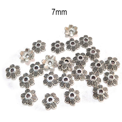 50pcs pack, Silver Plated Metal Bead Caps – Antique Oxidized Flower & Star Design Spacer Caps for Jewelry Making, Size Approximately 7mm