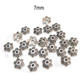 50pcs pack, Silver Plated Metal Bead Caps – Antique Oxidized Flower & Star Design Spacer Caps for Jewelry Making, Size Approximately 7mm