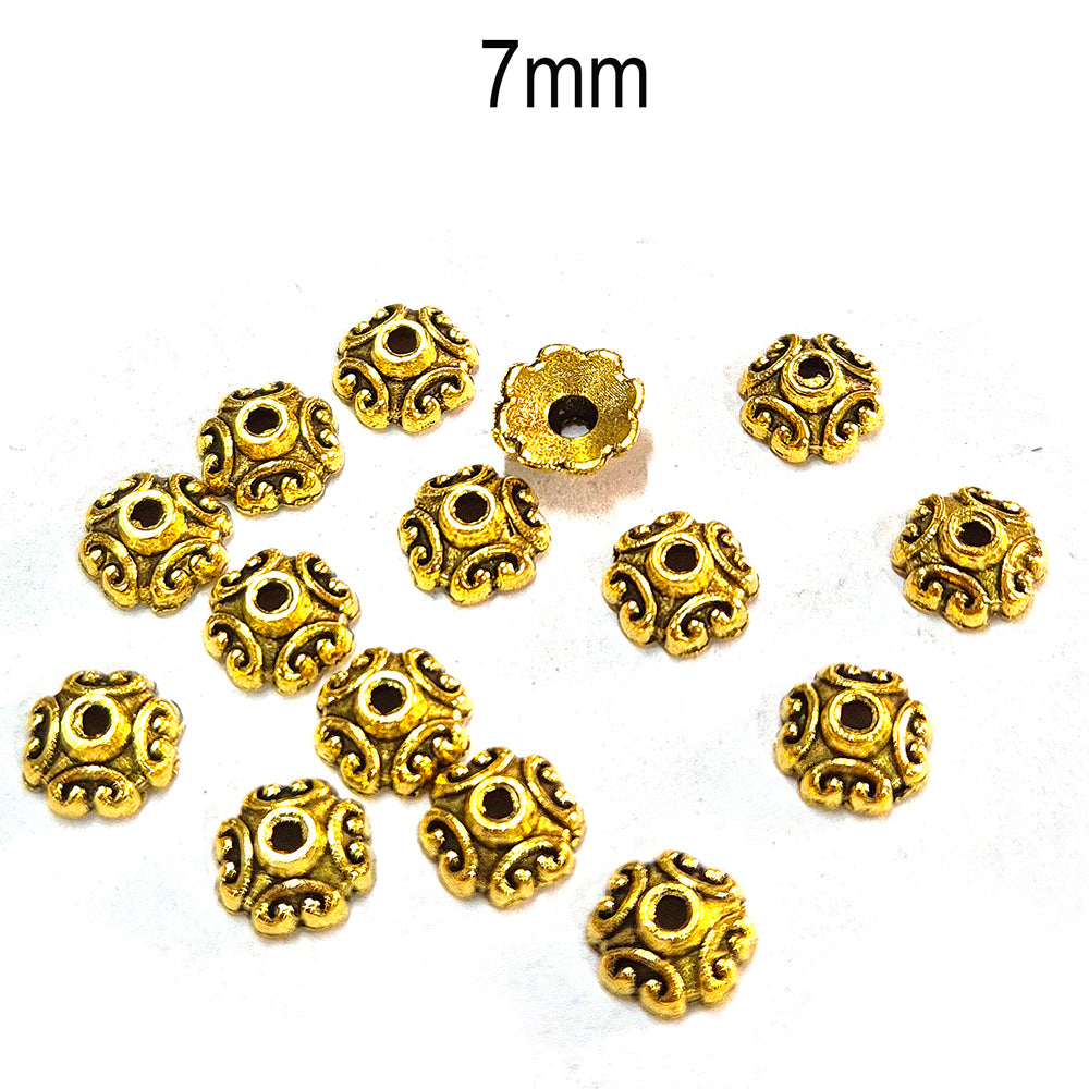 50pcs pack, Gold Plated Metal Bead Caps – Antique Oxidized Flower & Star Design Spacer Caps for Jewelry Making, Size Approximately 7mm