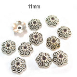 50pcs pack, Silver Plated Metal Bead Caps – Antique Oxidized Flower & Star Design Spacer Caps for Jewelry Making, Size Approximately 11mm
