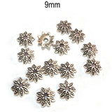 50pcs pack, Silver Plated Metal Bead Caps – Antique Oxidized Flower & Star Design Spacer Caps for Jewelry Making, Size Approximately 9mm