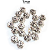 50pcs pack, Silver Plated Metal Bead Caps – Antique Oxidized Flower & Star Design Spacer Caps for Jewelry Making, Size Approximately 7mm