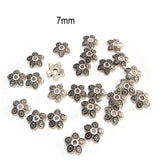 50pcs pack, Silver Plated Metal Bead Caps – Antique Oxidized Flower & Star Design Spacer Caps for Jewelry Making, Size Approximately 7mm