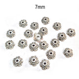50pcs pack, Silver Plated Metal Bead Caps – Antique Oxidized Flower & Star Design Spacer Caps for Jewelry Making, Size Approximately 7mm