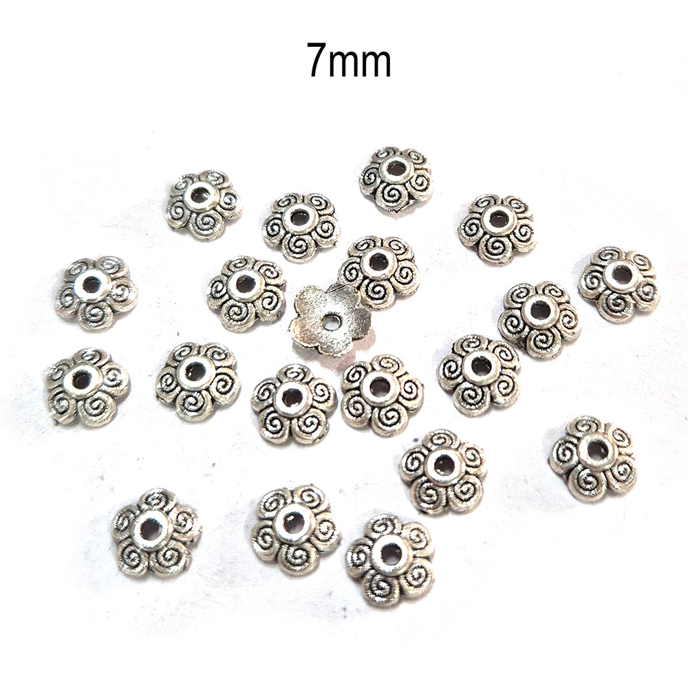 50pcs pack, Silver Plated Metal Bead Caps – Antique Oxidized Flower & Star Design Spacer Caps for Jewelry Making, Size Approximately 7mm