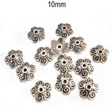 50pcs pack, Silver Plated Metal Bead Caps – Antique Oxidized Flower & Star Design Spacer Caps for Jewelry Making, Size Approximately 10mm