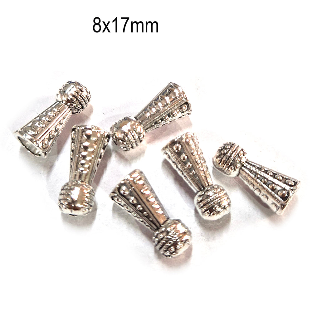 20pcs pack, Silver Plated Metal Bead Caps – Antique Oxidized Flower & Star Design Spacer Caps for Jewelry Making, Size Approximately 8x17mm