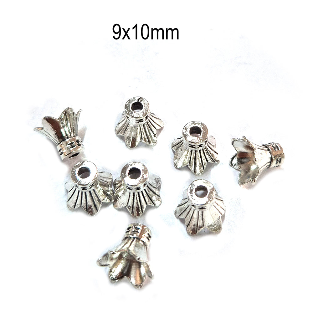 20pcs pack, Silver Plated Metal Bead Caps – Antique Oxidized Flower & Star Design Spacer Caps for Jewelry Making, Size Approximately 9x10mm
