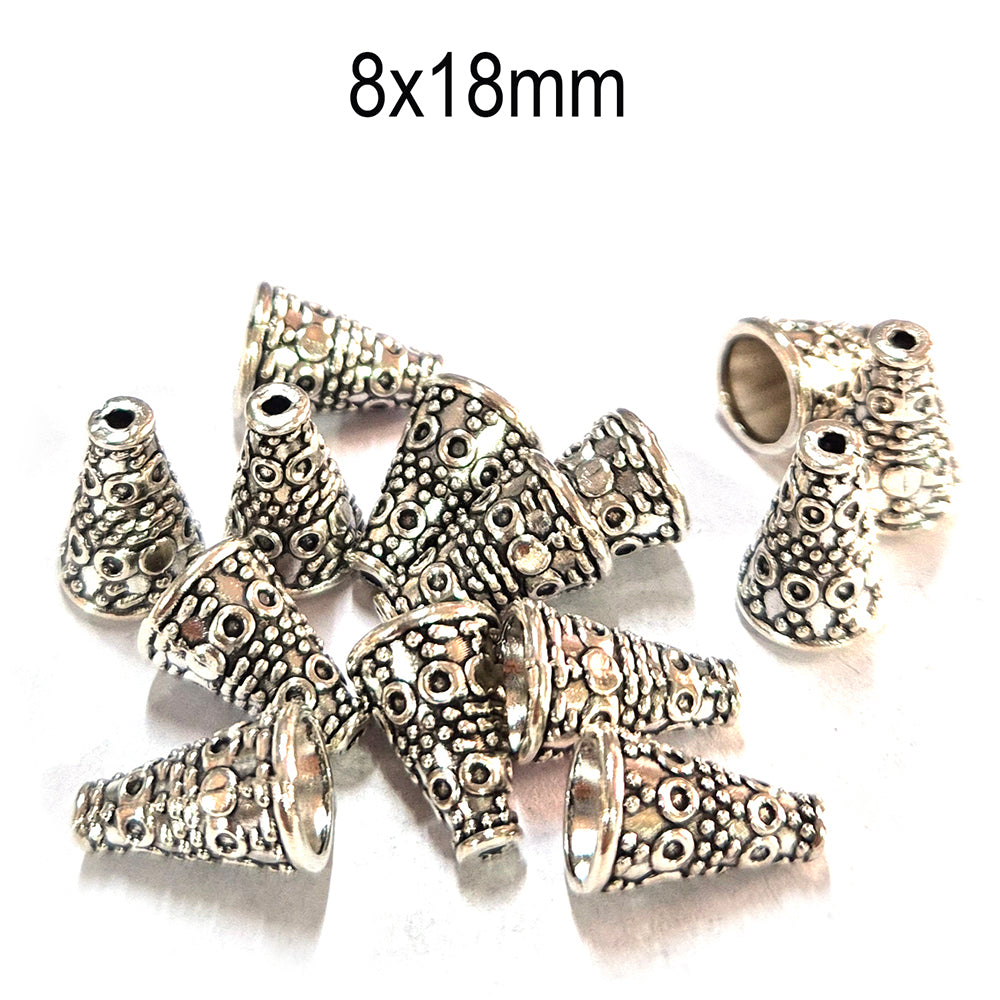 20pcs pack, Silver Plated Metal Bead Caps – Antique Oxidized Flower & Star Design Spacer Caps for Jewelry Making, Size Approximately 8x18mm