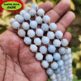 PASTEL BLUE' JADE ' 9-10 MM' 32-33 PIECES' PRISM CUT' AAA QUALITY' NATURAL SEMI PRECOUS BEADS SOLD BY PER LINE PACK