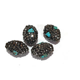 2pcs pkg. Black Oval with turquoise inlay Pave Beads in Size about 11x18mm