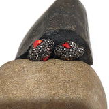 2pcs pkg. Black Oval with coral stone inlay Pave Beads in Size about 22x14mm