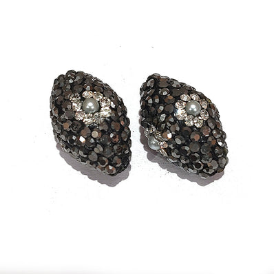 2pcs pkg. Black Oval with pearl inlay Pave Beads in Size about 22x14mm