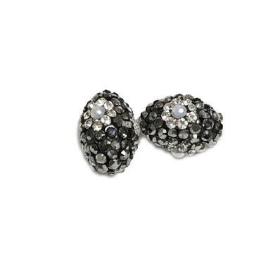 2pcs pkg. Black Oval with pearl inlay Pave Beads in Size about 11x16mm