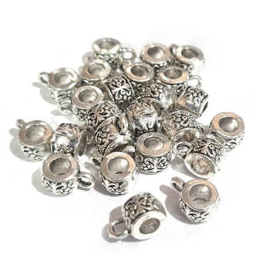 30pcs, Zinc alloy oxidized beads for jewelry making, 7x7mm, Pendant Bail, Shape, Silver, Plated