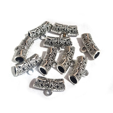 20pcs, Zinc alloy oxidized beads for jewelry making, 15x8mm, Pendant Bail, Shape, Silver, Plated