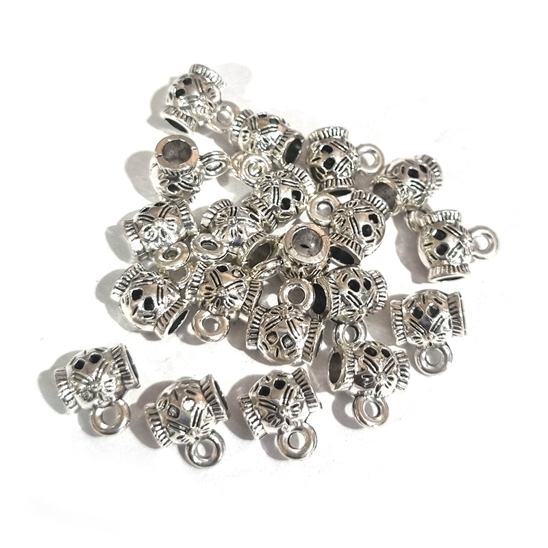30pcs, Zinc alloy oxidized beads for jewelry making, 6x9mm, Pendant Bail, Shape, Silver, Plated