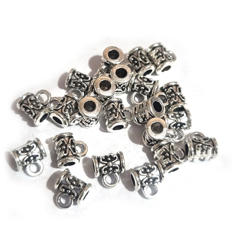 30pcs, Zinc alloy oxidized beads for jewelry making, 7x5mm, Pendant Bail, Shape, Silver, Plated