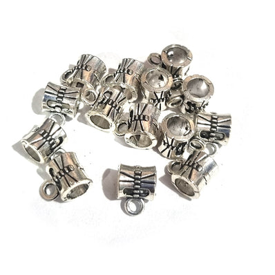 30pcs, Zinc alloy oxidized beads for jewelry making, 8x7mm, Pendant Bail, Shape, Silver, Plated