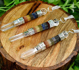 1 Piece Piece Pack' 75-80 mm Long' Handcrafted' Crystal Wands With Quartz Point and Ball, Bulk Multi Color Natural Stones with Chain For Divination